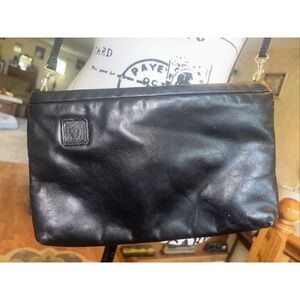 '80s Vintage ANNE KLEIN for CALDERON  geniune Leather black Clutch Bag Purse